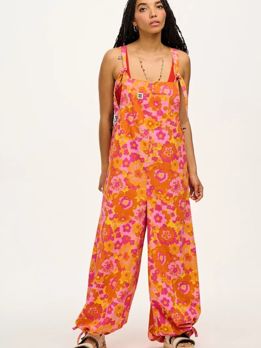 Lucy & Yak Ali Slouchy Dungarees Marigold Floral Pink Orange Retro Overalls 16R